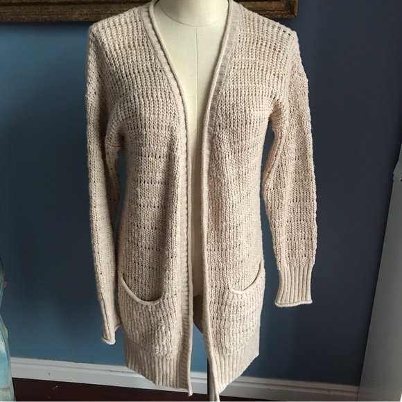 Pink Rose Sweaters - Pink Rose beige knit open cardigan